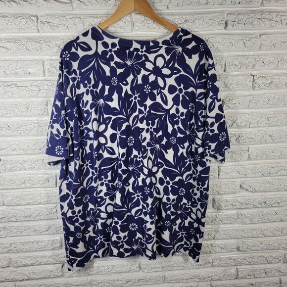 Denim Co Womens Top 3X Short Sleeve Blue White Floral Button Up FLO124E - Picture 5 of 8